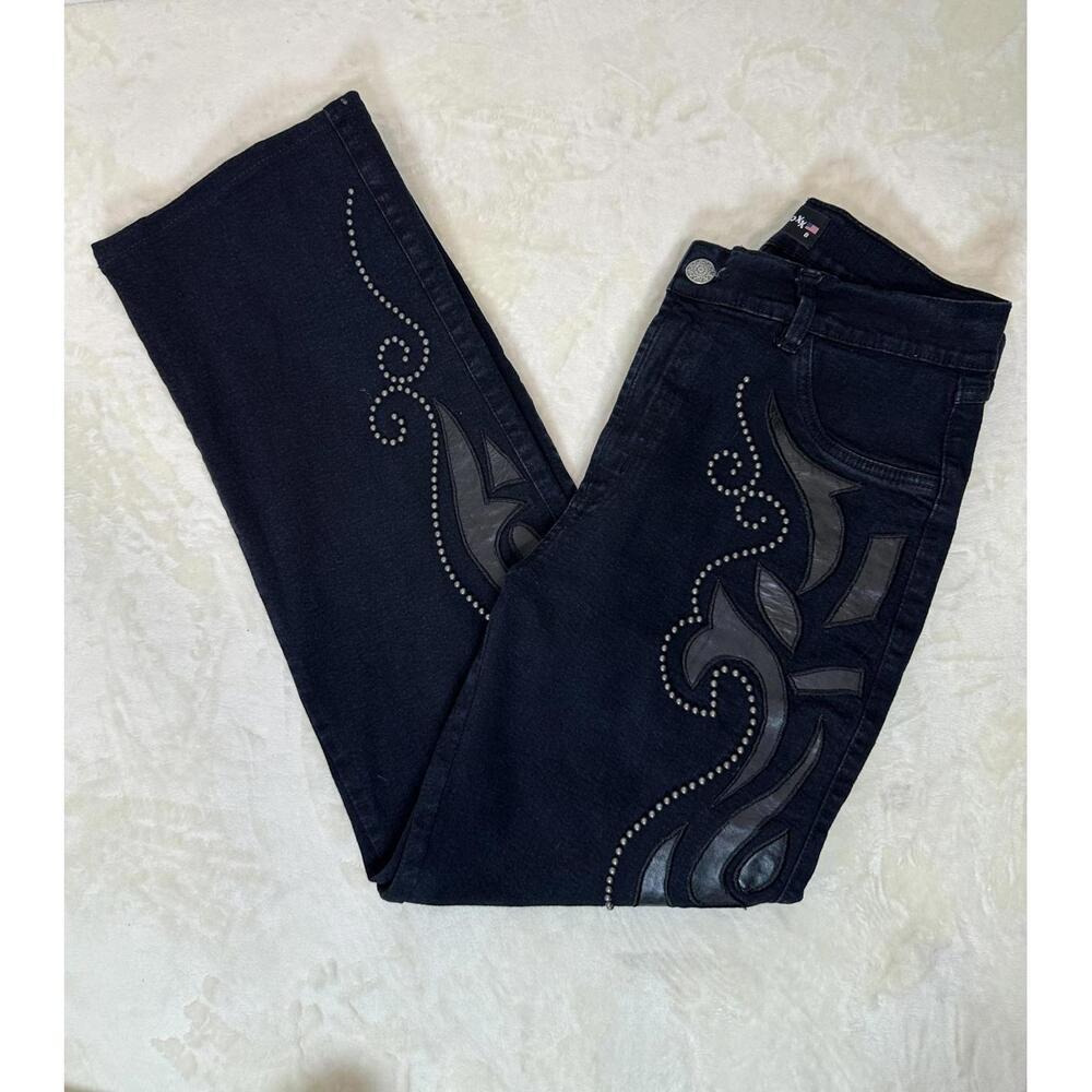 VTG Y2K Women’s 8 BrazilRoxx Black Studded Leather Applique Bootcut Jeans